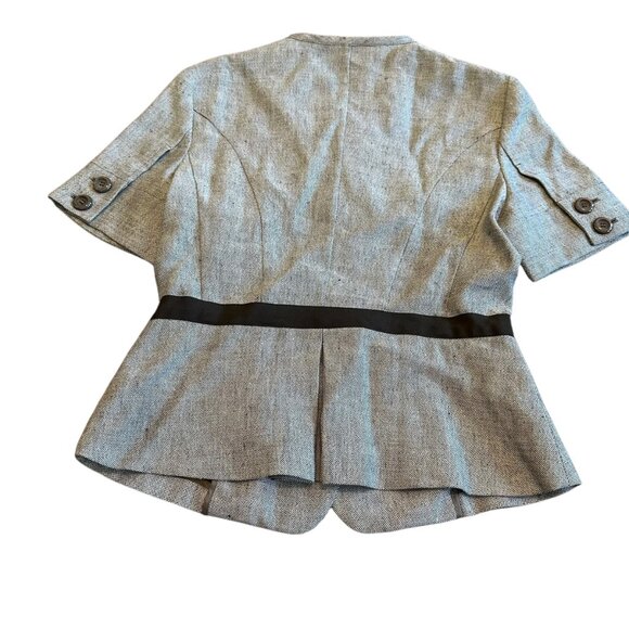 MaxMara Short Sleeve Grey Blazer Jacket Top Belt Linen Cotton Size 6 Womens NWOT - Picture 9 of 13